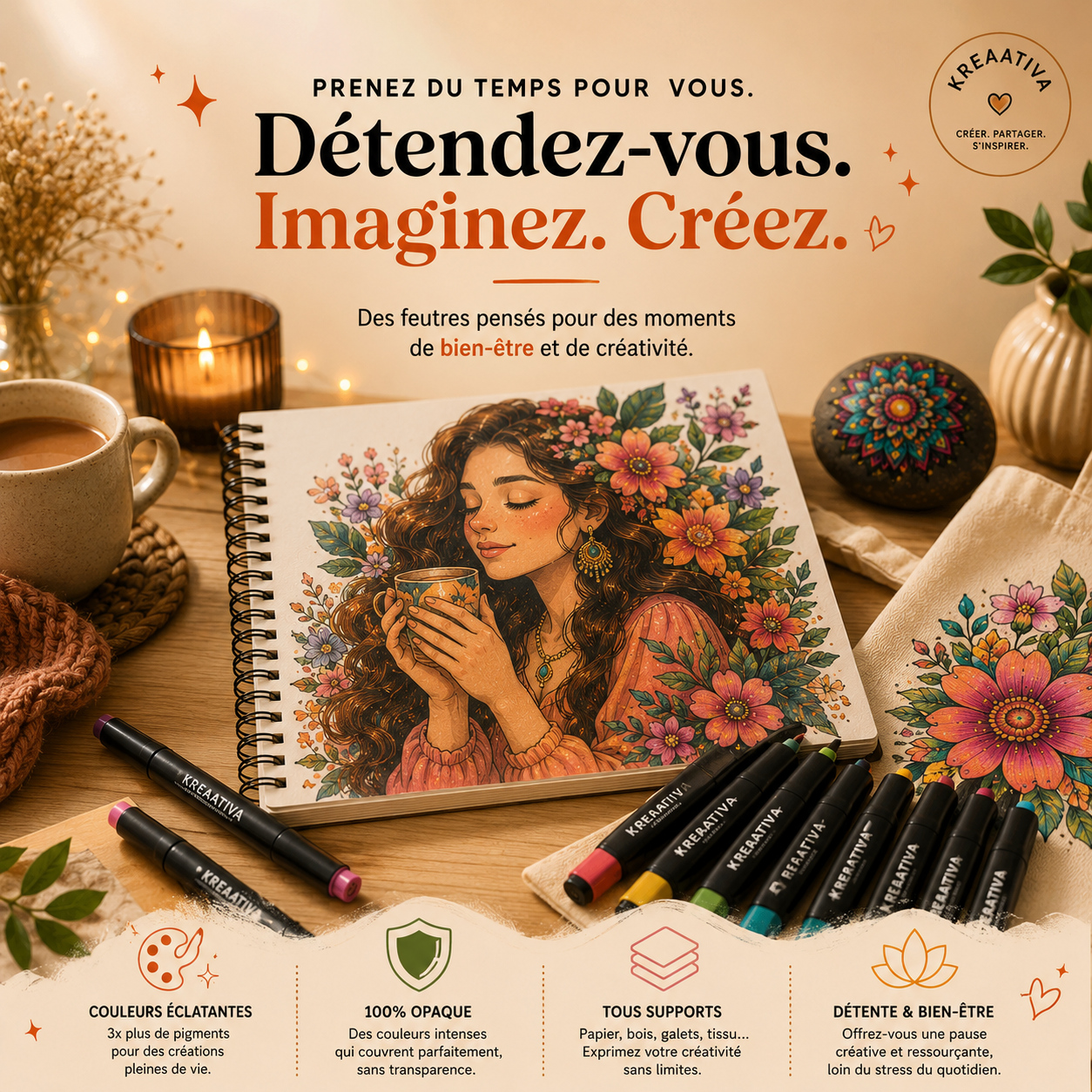 Coffret Créateur Kreaativa — Feutres Acryliques